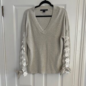 French Connection Light Gray Knit Sweater with Floral Sleeves